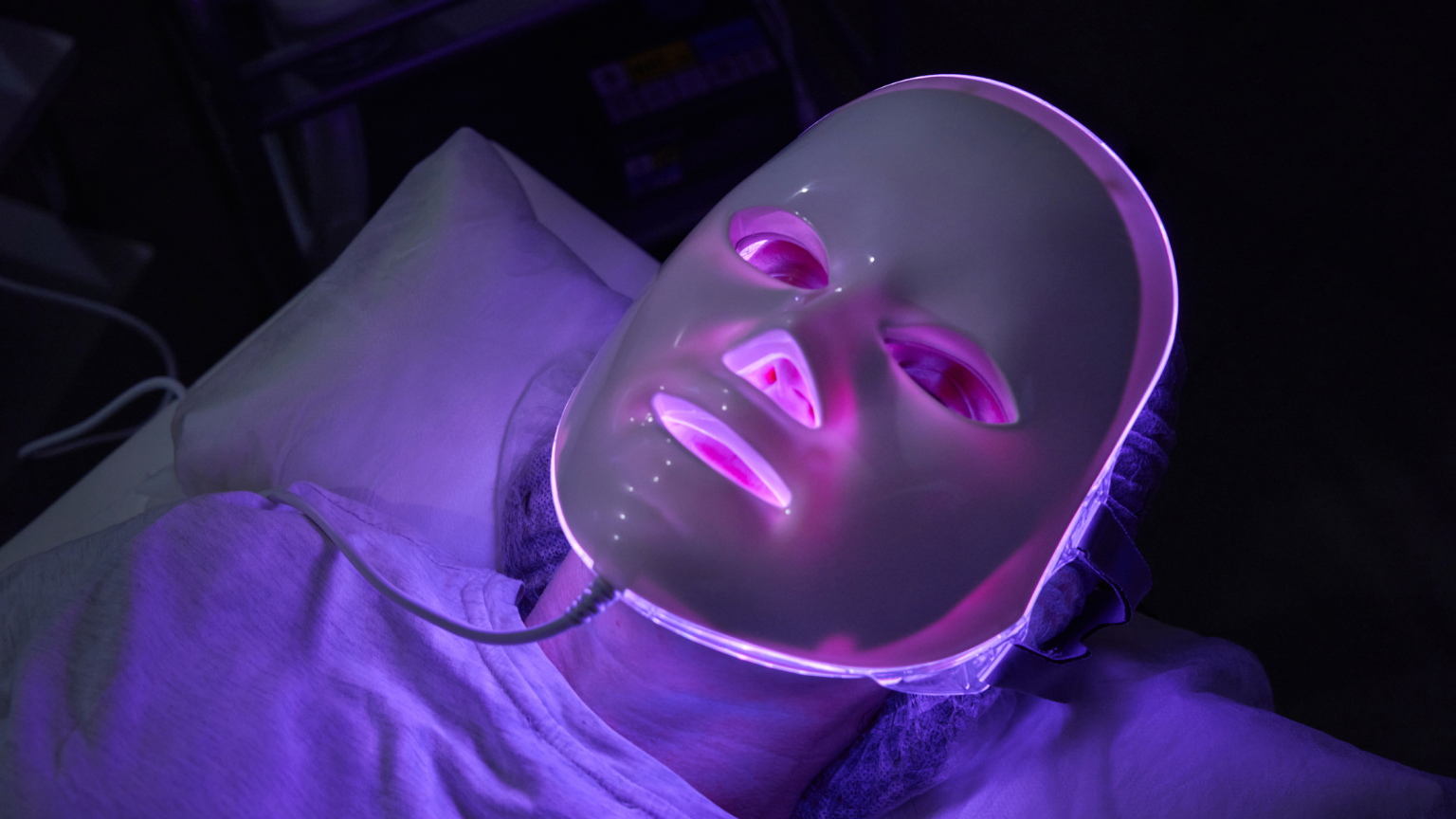 Una maschera led viso in funzione