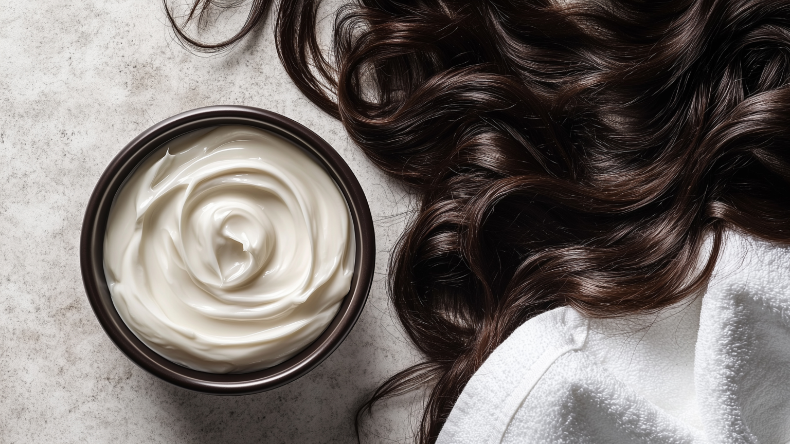 Una ciocca di capelli mossi e un barattolo di crema vicino